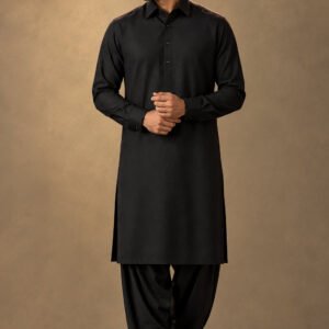 Winter Wash & Wear Unstitched Suit – Jet Black