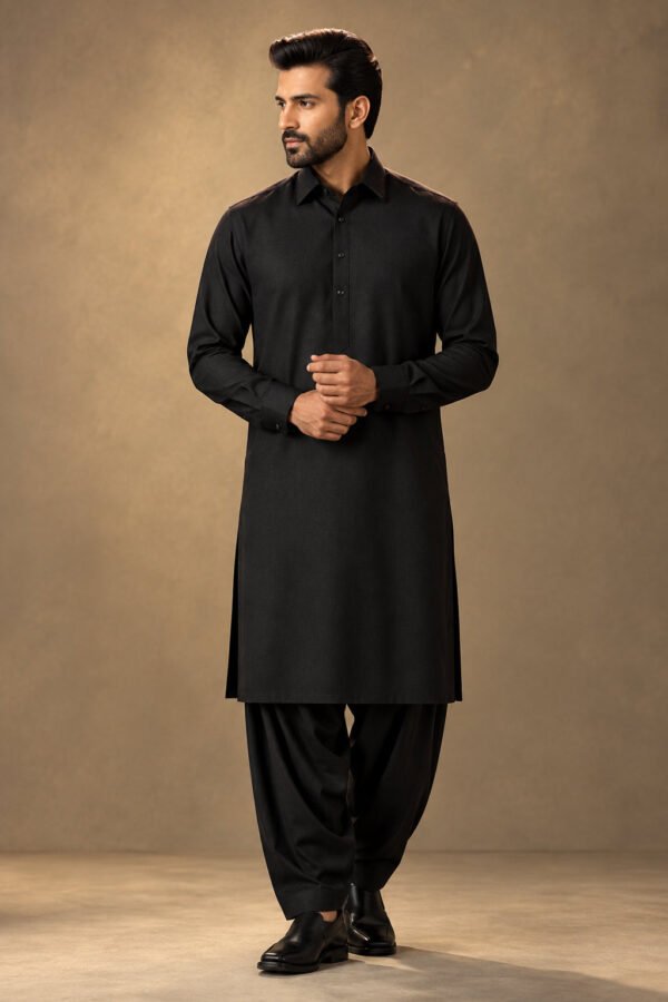 Winter Wash & Wear Unstitched Suit – Jet Black