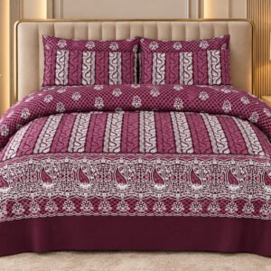 Royal Maroon Damask King Size Bed Sheet – Wrinkle Resistant | Threadcrafts