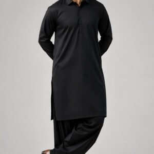 Summer Soft Wash & Wear Unstitched Suit – Black