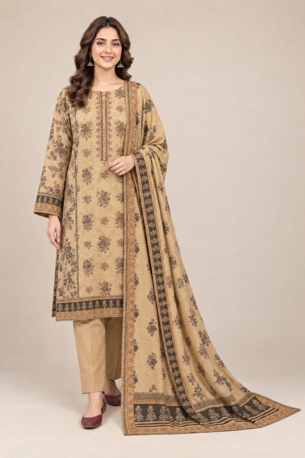 Gulzar — Modern Dhanak A+ Neck Embroidery 3 PC